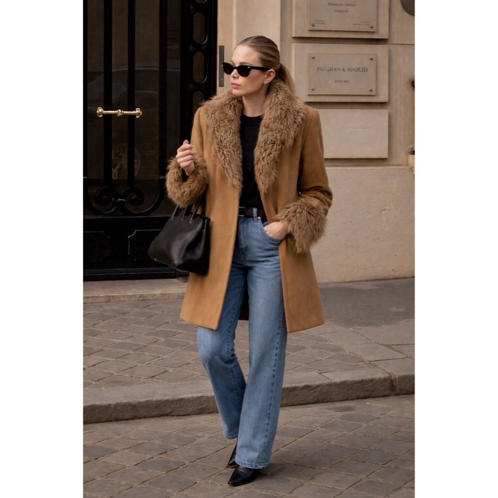 SOLD DO NOT BUY - Marvin Richards Wool Coat Lamb Fur Camel Color 8 Penny Lane